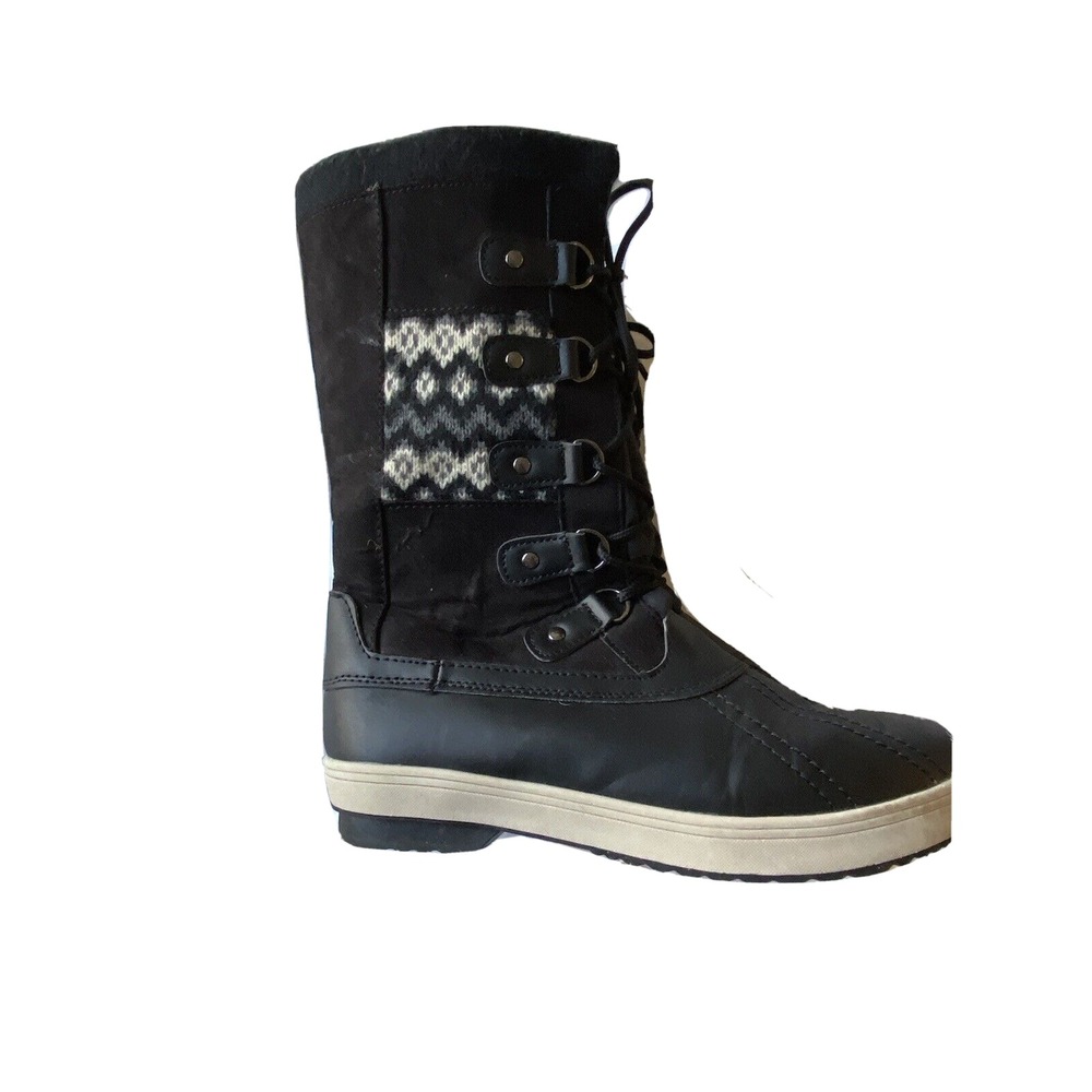 Khombu Girl's Size 5 Daria Black White Knit Embroidered Winter Snow Boots
